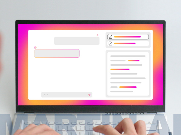 Laptop mit Benutzeroberfläche für KI-Chat für internes Wissensmanagement.